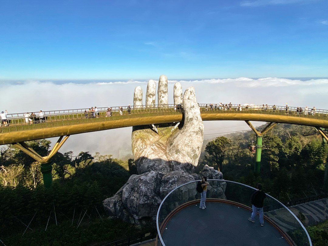 Golden bridge, held by giant hands in vietnam at Ba Na Hills