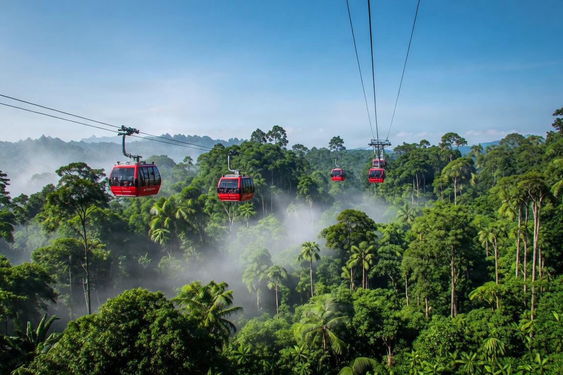 Genting Highlands cable car over lush green rainforest